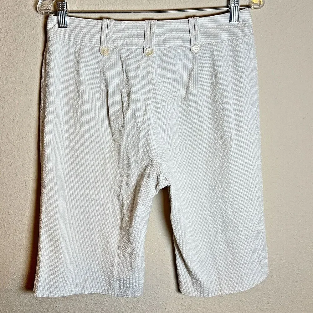 Harve Benard Bermuda‎ Shorts Womens 16P Beige/Brown Seersucker Flat Front Casual